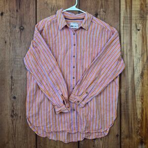 Pilcro and the Letterpress Orange Pink Striped Button Down Shirt Women's Large